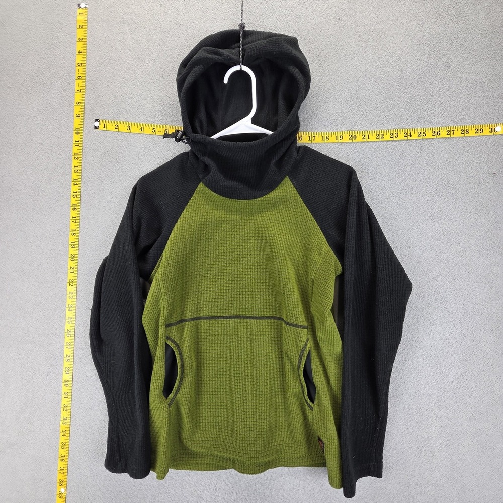 Melanzana Hoodie Womens Small Green Black Micro Grid Fleece Pullover Hiking